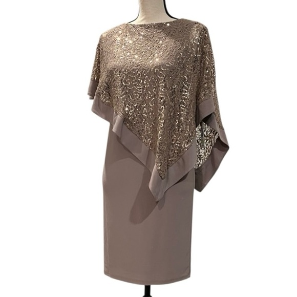 R&M Richard’s Asymmetrical Sequin Patterned Poncho Sheath Dress - Picture 4 of 11